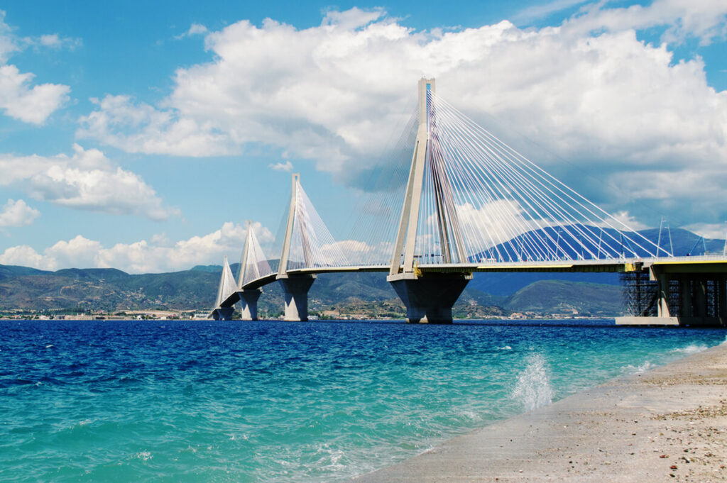 Rio Antirrio Bridge In Patras Greece
